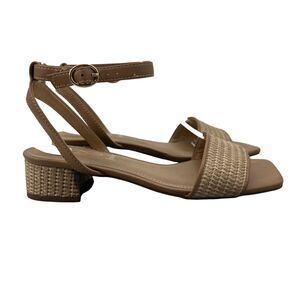 Joie Womens 6.5 Sandals Ivy Tan Boho Block Heel Ankle Strap Woven Faux Leather